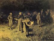 unknow artist Federal troops reading a message at fireside Sweden oil painting artist